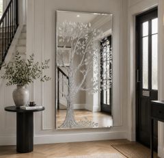 Luxury 174cm x 85cm Bevelled Glass Wall Mirror with Handcrafted Glitter Resin Tree Design – Ready to Hang