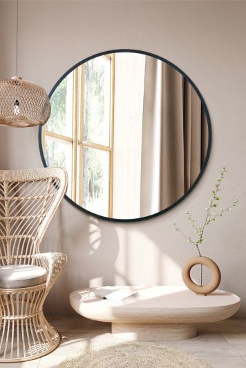The Fenestra - Black Edged Circular Modern Wall Mirror 43" (110CM) Diameter