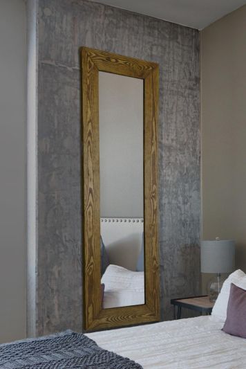 The Farmhouse Range - Dark Rustic Brown Traditional Stained Solid Wooden Leaner or Wall Hung Mirror 56" X 20" (142CM X 51CM)